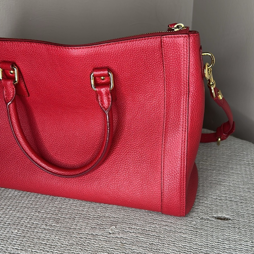 MCM Large Red Leather Studded Crossbody Tote Bag - Picture 8 of 15